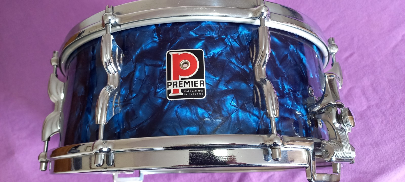Vintage Premier Royal Ace 14x5 snare drum Blue Diamond Pearl vgc MADE IN UK 60s