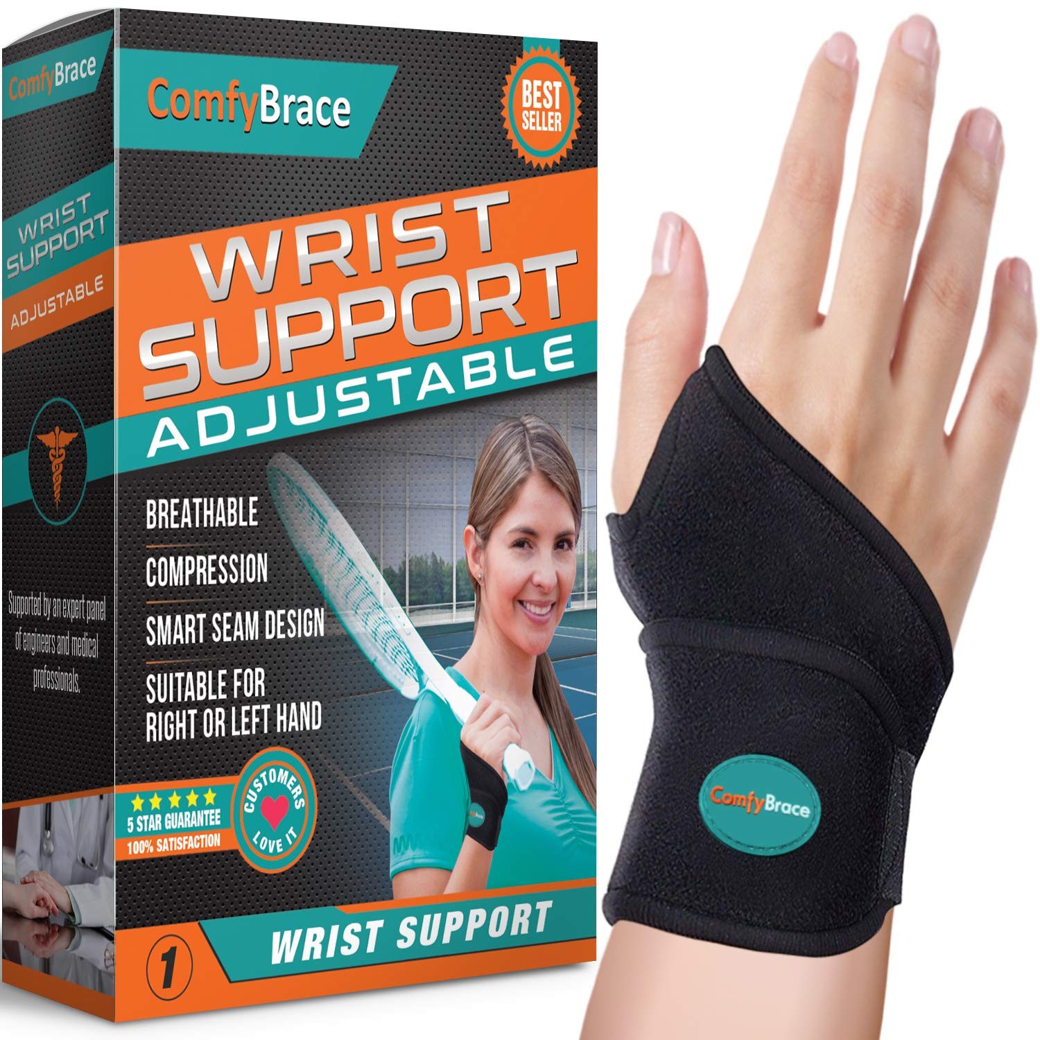 ComfyBrace Premium Lined Wrist Wrap/Carpal Tunnel One Size, Black