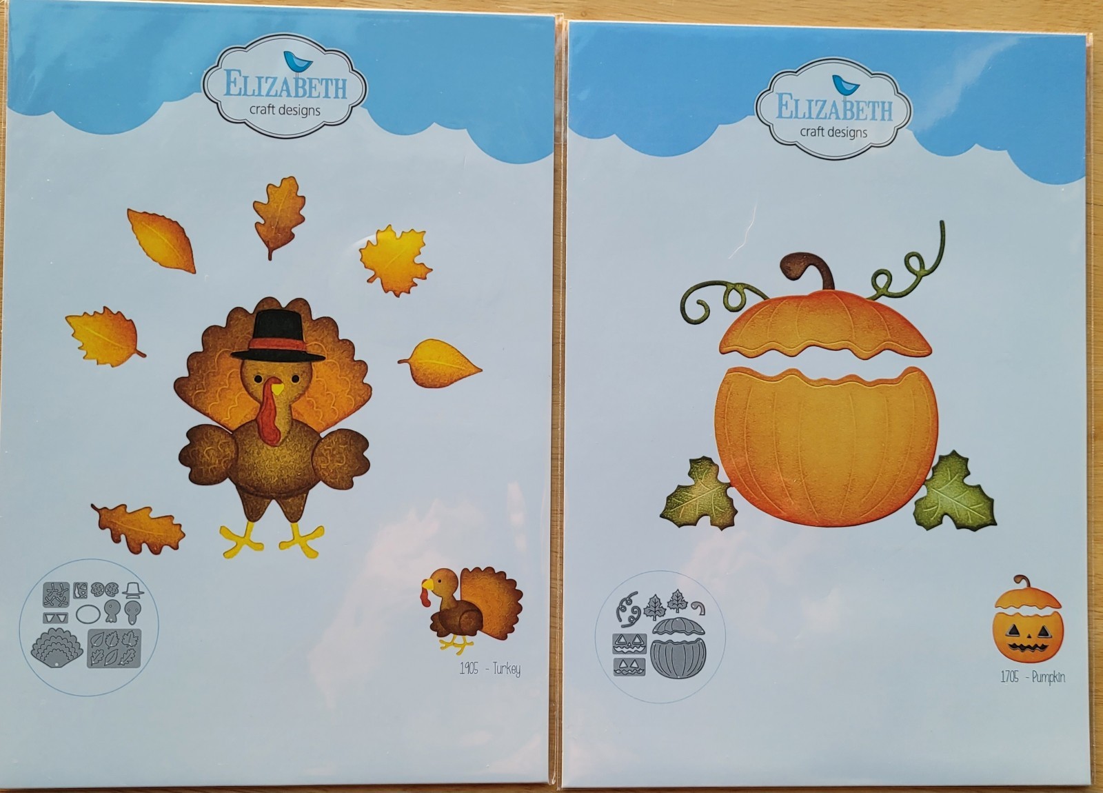 New Set of 2 Elizabeth Craft Designs Dies Pumpkin 1705 - Turkey 1905