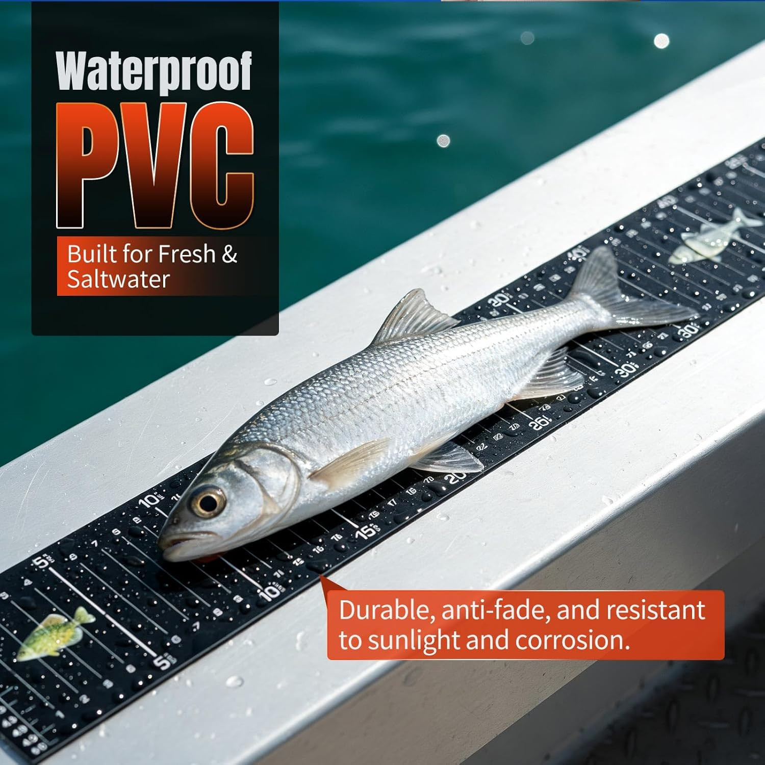 51 x 6.5 Inch Glow in The Dark Fish Ruler for Boat, Waterproof PVC Fish Measu...