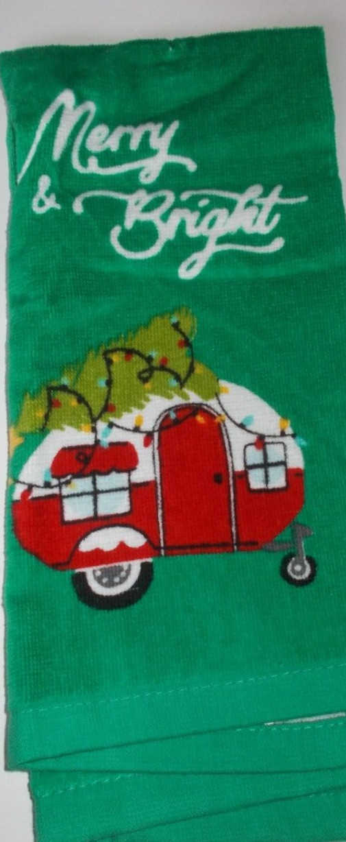 FULL  Multi-color CAT CHRISTMAS MERRY BRIGHT CAMPER Cotton Kitchen Towel