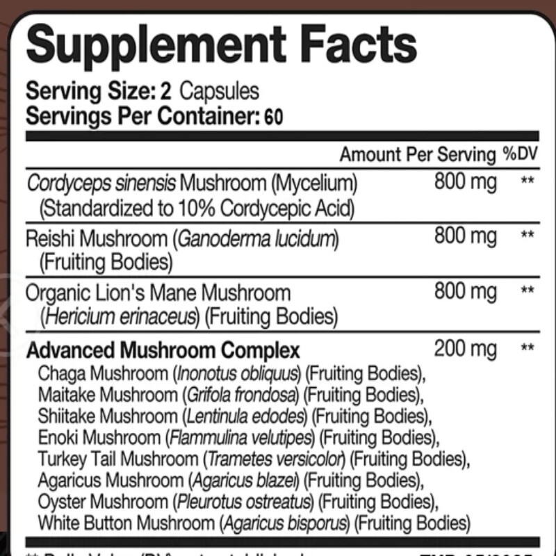 Mushroom Complex 120 Capsules Improve Memory Immune Focus Health Brain Support