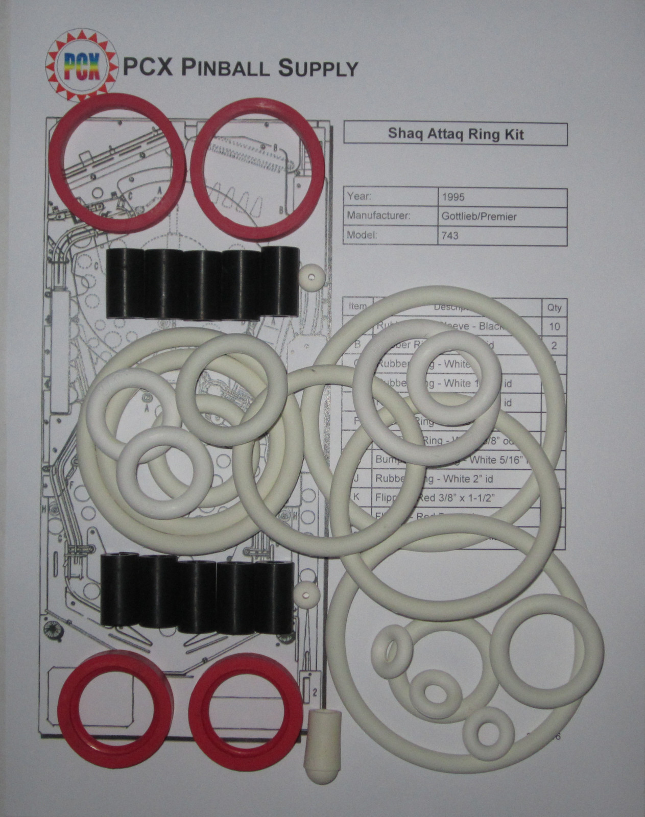 1995 Gottlieb/Premier Shaq Attaq Rubber Ring Kit - aka Shaq Attack