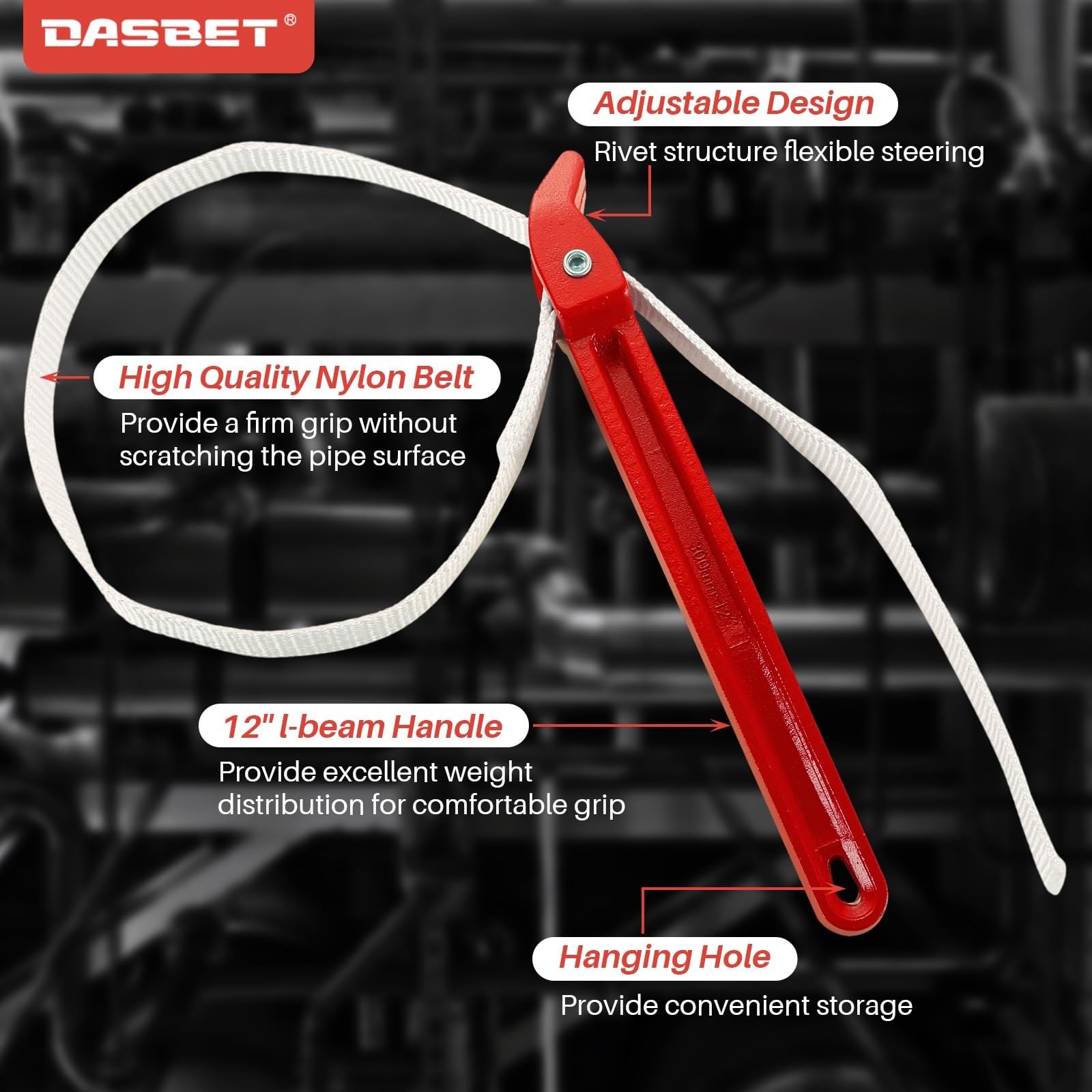 DASBET 12 Inch Strap Wrench Pipe Adjustable