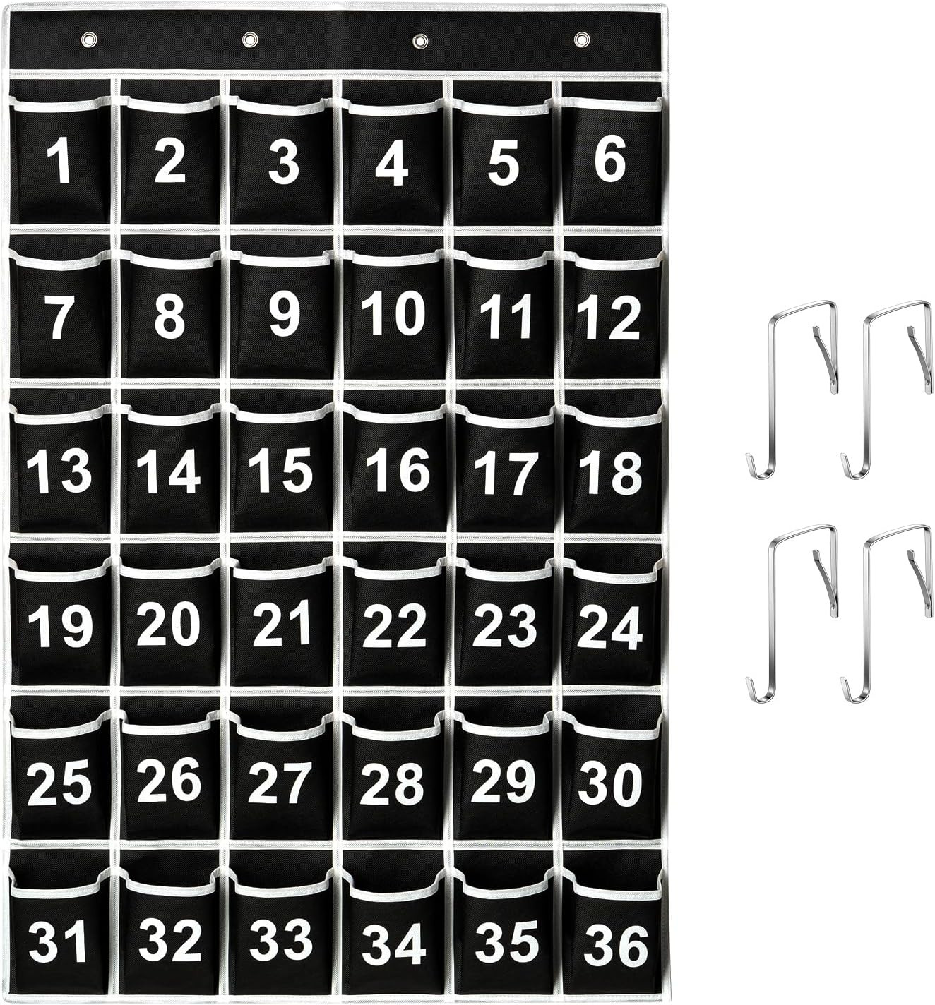 36 Pockets Black Numbered Classroom Pocket Chart for Cell Phones, Hanging Pocket