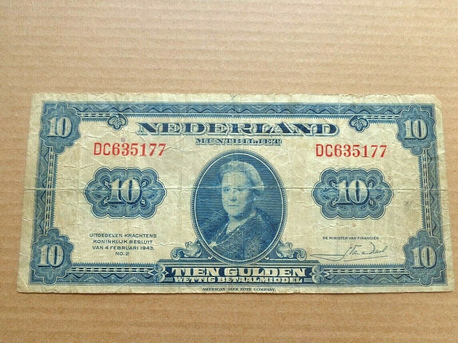 Netherlands banknote 10 Gulden 1943 Nederland combined shipping up to 10 note(a)