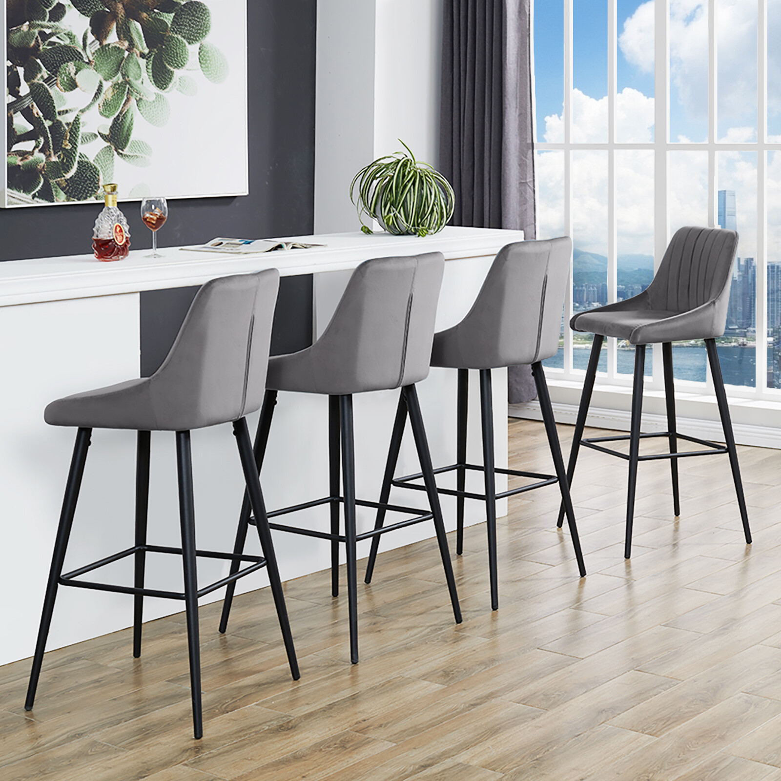 Duhome Velvet Upholstered Barstools with Back for Home Kitchen Bar Set of 2