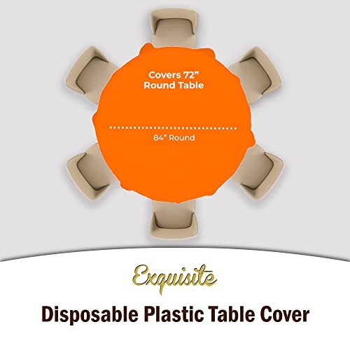 Exquisite 6-Pack Premium Plastic Tablecloth Plastic Table 84in. Round Orange