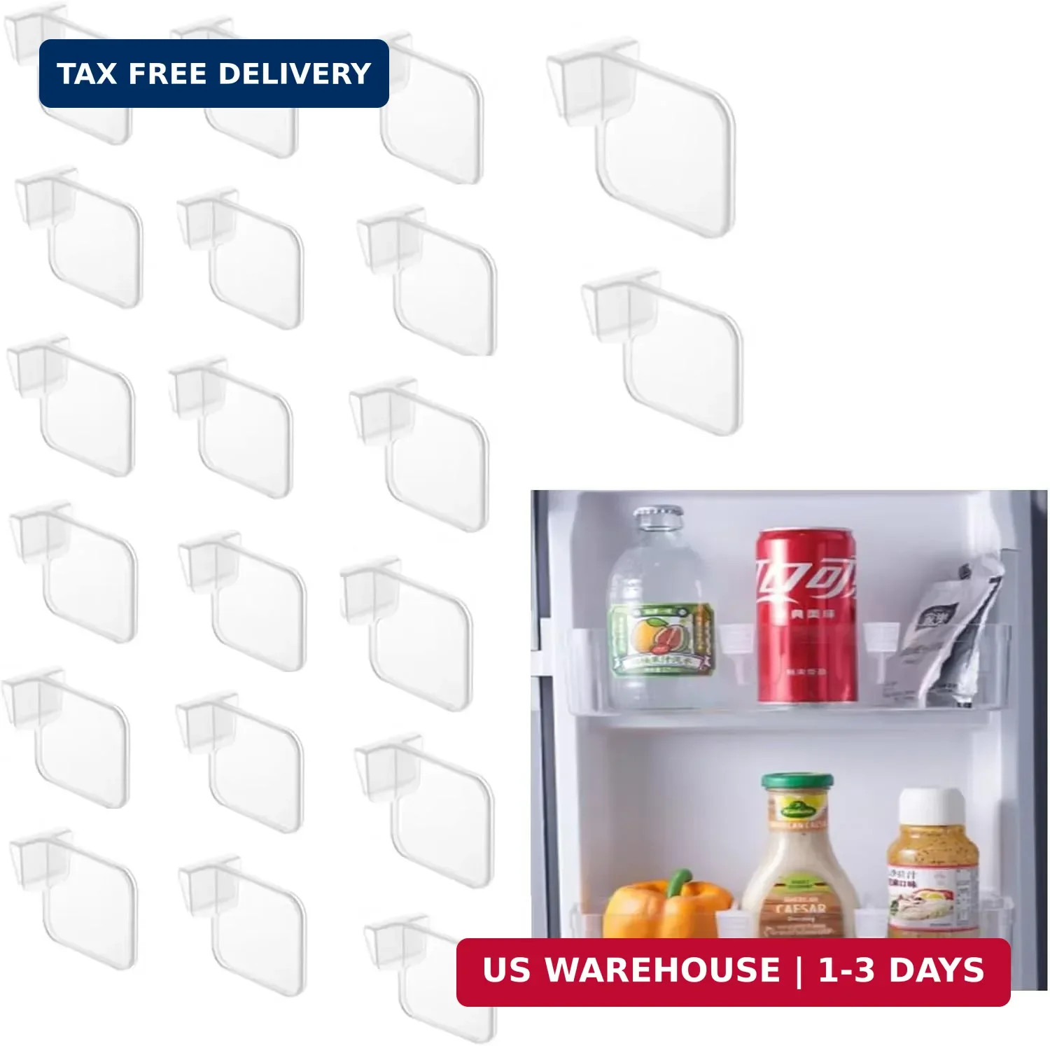 20 pcs Fridge Divider Set, Plastic Retractable Fridge Door Organizer Clip,Clear