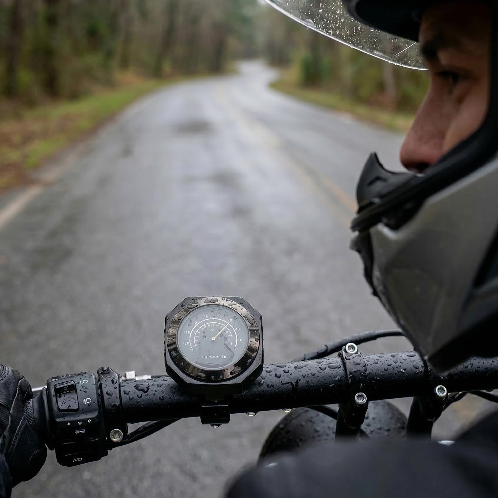Motorcycle Handlebar Thermometer, Waterproof, Luminous, Alloy, Temperature Indicator...