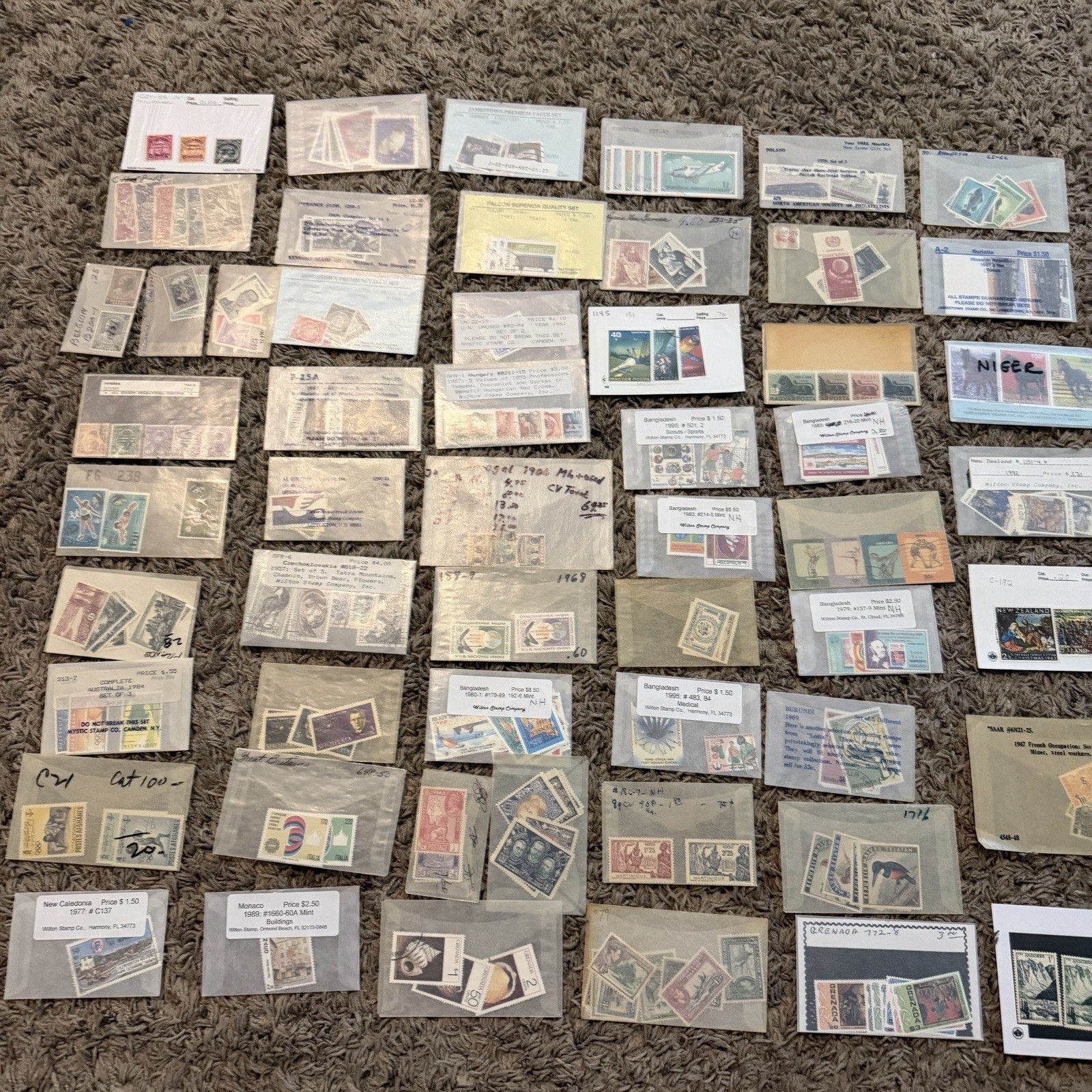 WW STAMP ASSORTMENT SETS SHORT SETS IN GLASSINES MINT USED OVERPRINTS TRAINS ETC