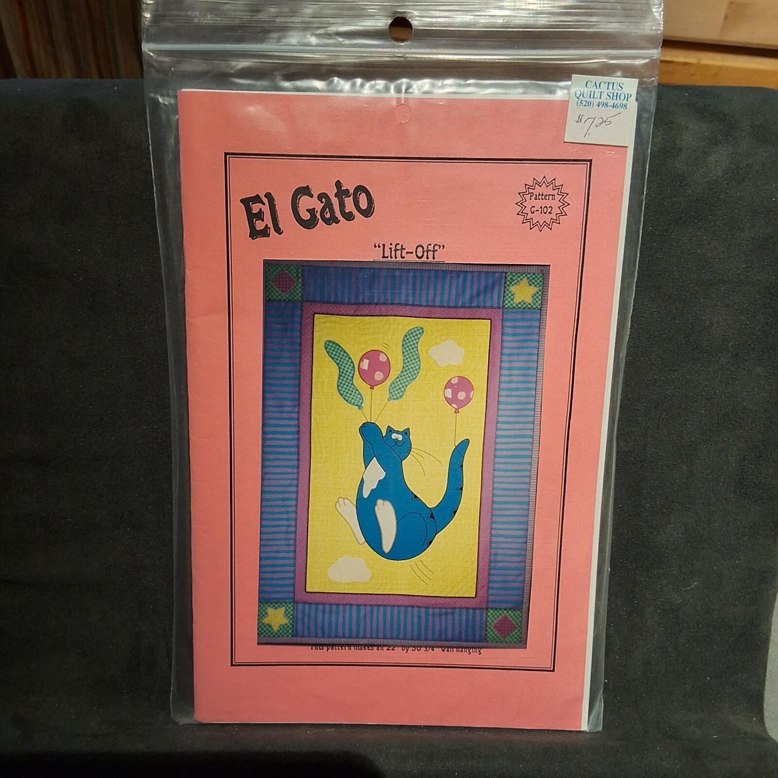 El Gato LIFT OFF G-102 Cat Quilt 1991 Balloons 1991 Wall Hanging 22 X 30