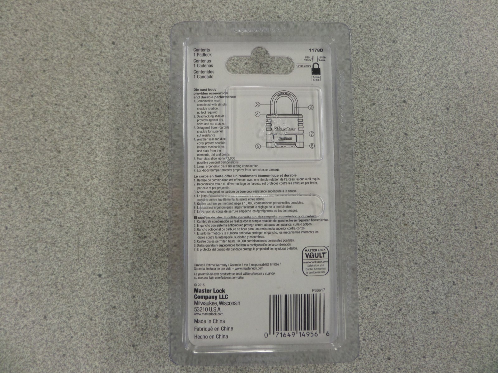 MASTER 1178D PRO SERIES BLACK RESETTABLE 4 NUMBER COMBINATION PADLOCK