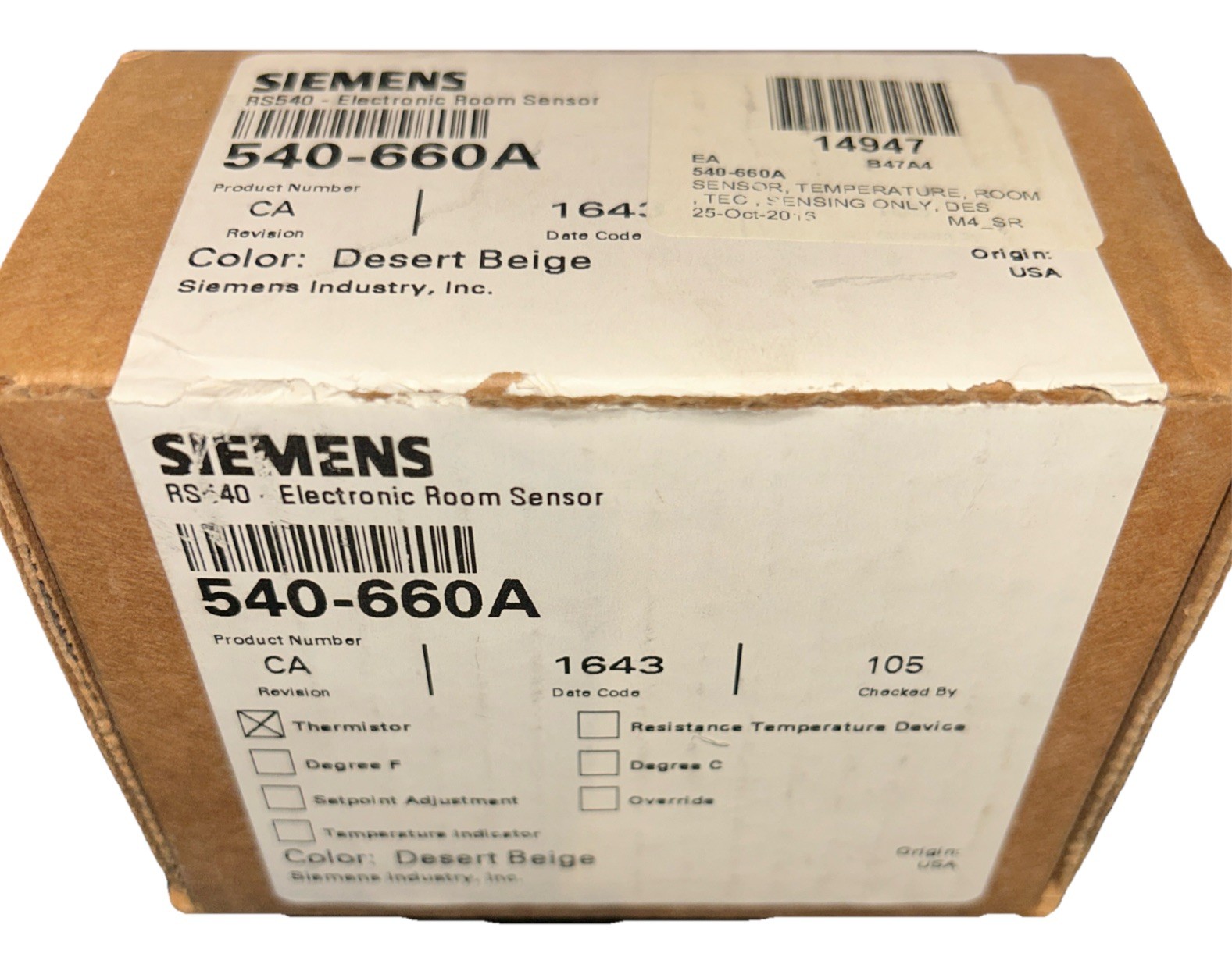 Siemens 540-660A RS540 Electronic Room Sensor Desert Beige. FREE SHIPPING!  7B