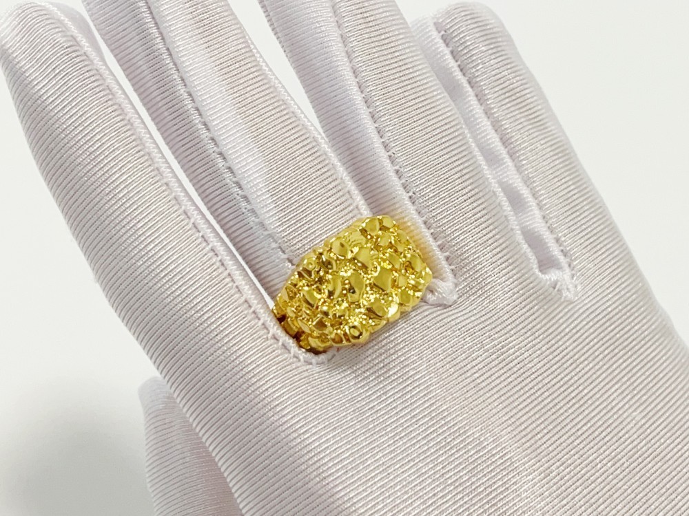 SOLID Ring 14K Gold Large Square Nugget Yellow Gold US 12