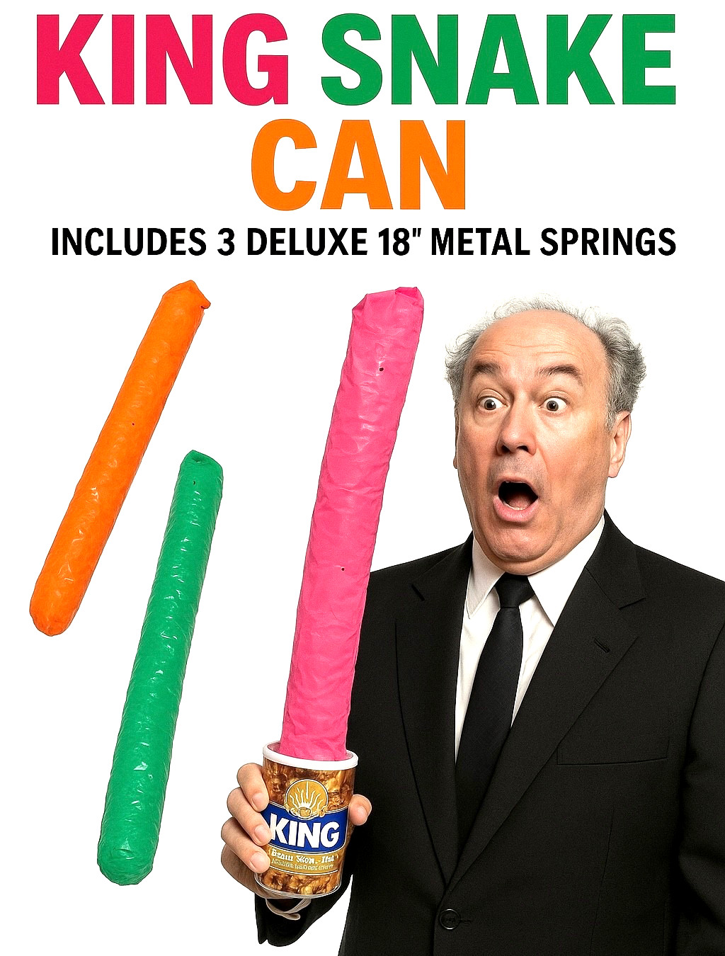 Deluxe KING 3 SNAKE MIXED NUT CAN Spring Gag Joke Prank Toy Jar Flying Pops Out