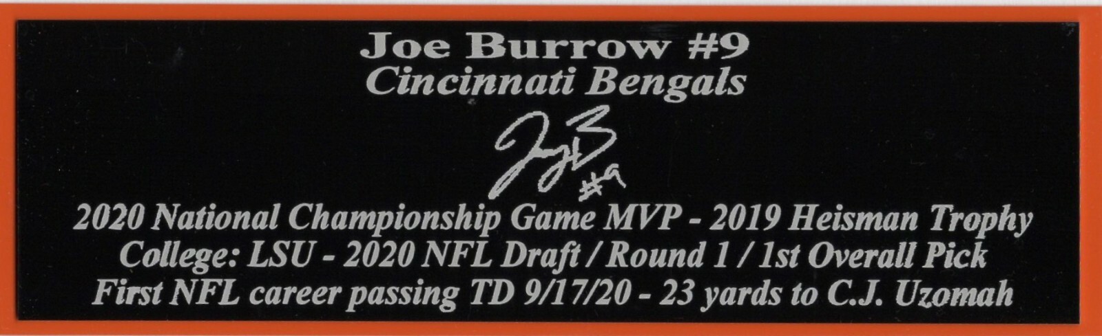 Joe Burrow Cincinnati Bengals Autograph Nameplate Jersey Football Photo