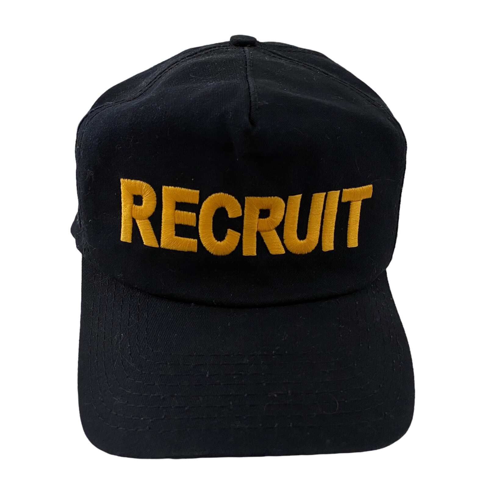 Vintage Recruit Baseball Hat Cap Made USA Black Yellow OSFA Adjustable Snapback