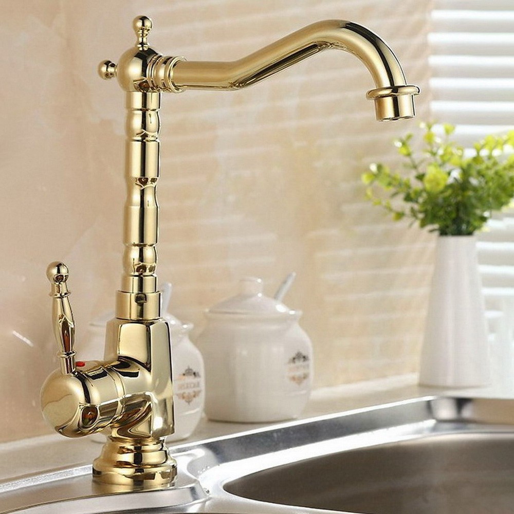 Gold Color Brass Kitchen Wet Bar Bathroom Vessel Sink Faucet fgf058