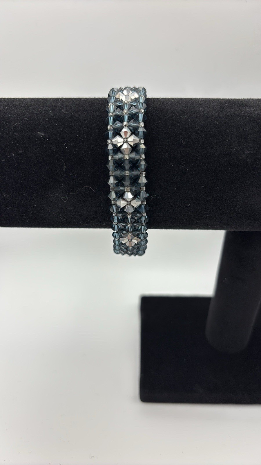 Handmade Montana Blue Crystal Bracelet – Czech Glass Woven Design – Silver Clasp
