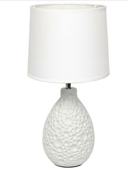 LT2003-WHT Simple Designs Texturized Stucco Ceramic 14" Oval Table Lamp  White