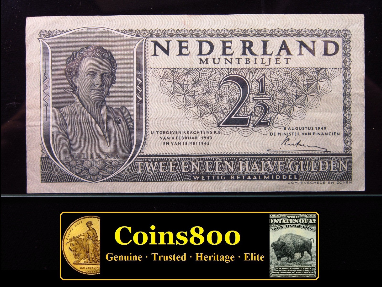Netherlands 2 1/2 Gulden 1949 Muntbiljet Coin Note Dutch Juliana 1g3088