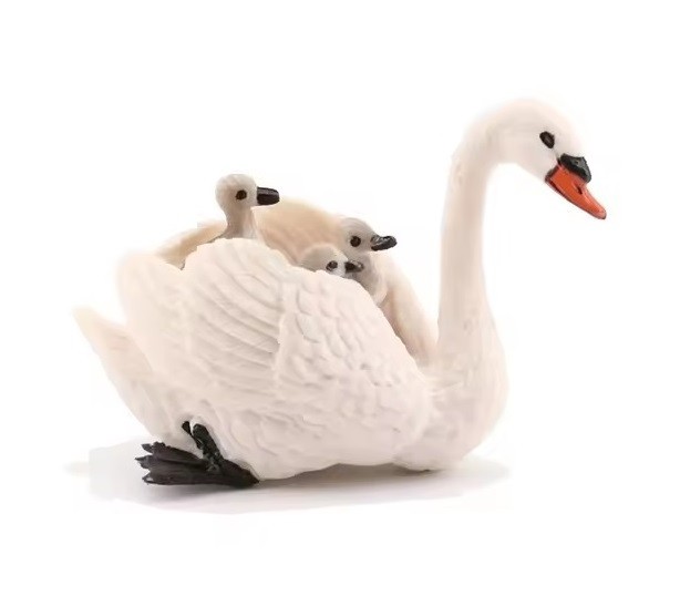 White Swan with Baby Animal Figure Toy PVC Wildlife Small Figurine Birthday Gift