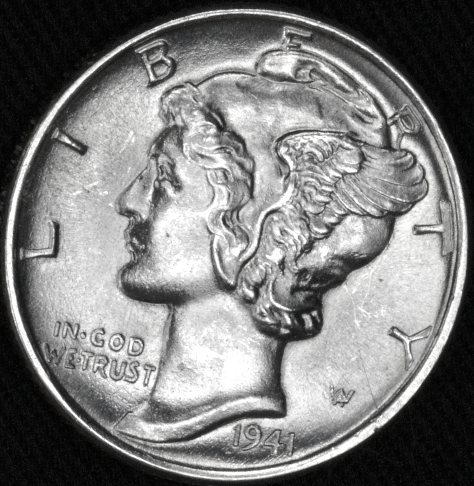 1941-p Mercury Dime. 100% Fully Separated Horizontal Bands.  BU (Inventory A)