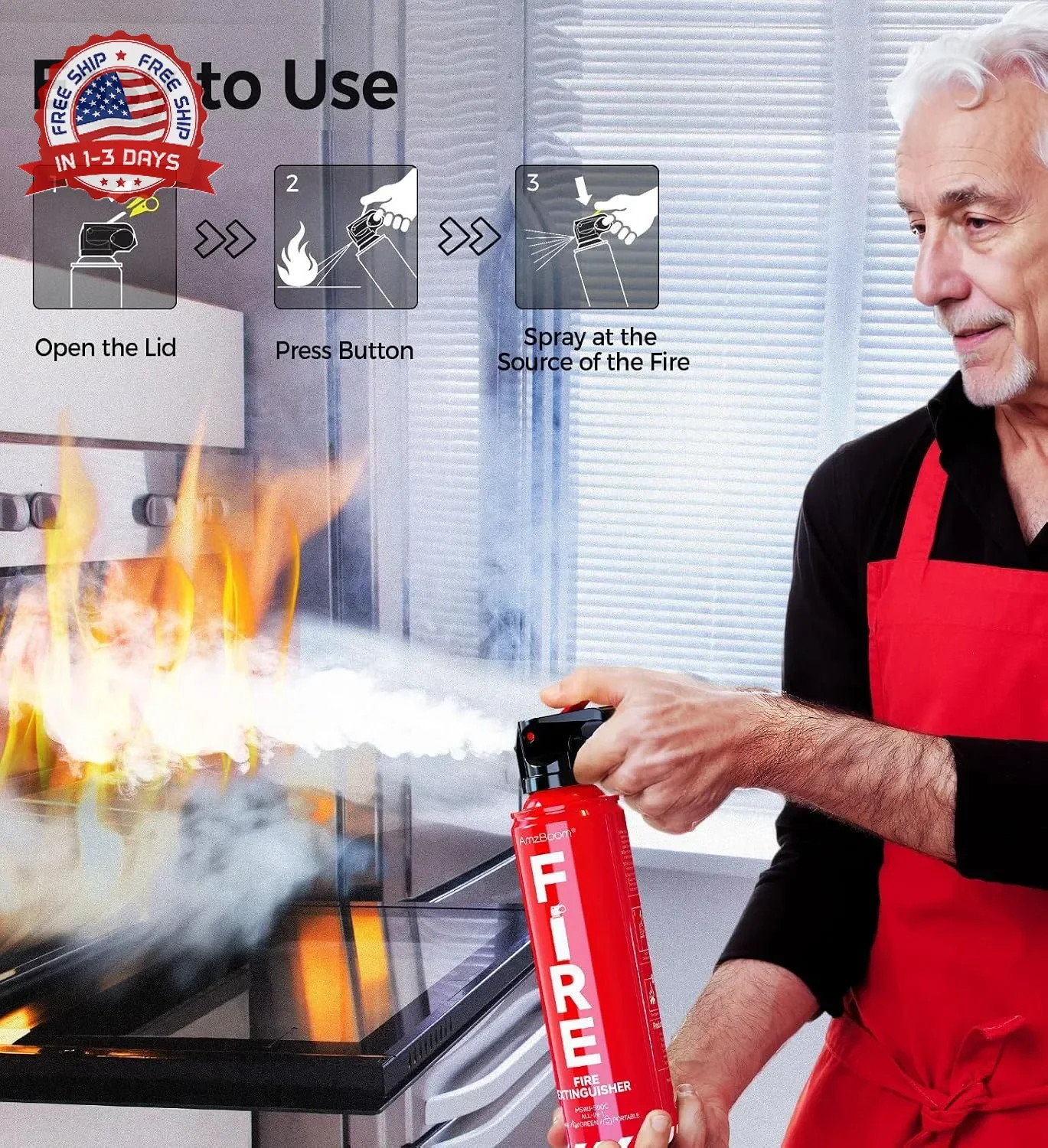 Fire Extinguisher for Home 1Pack, Kitchen, Car, and Grill,Compact Water-Based A,