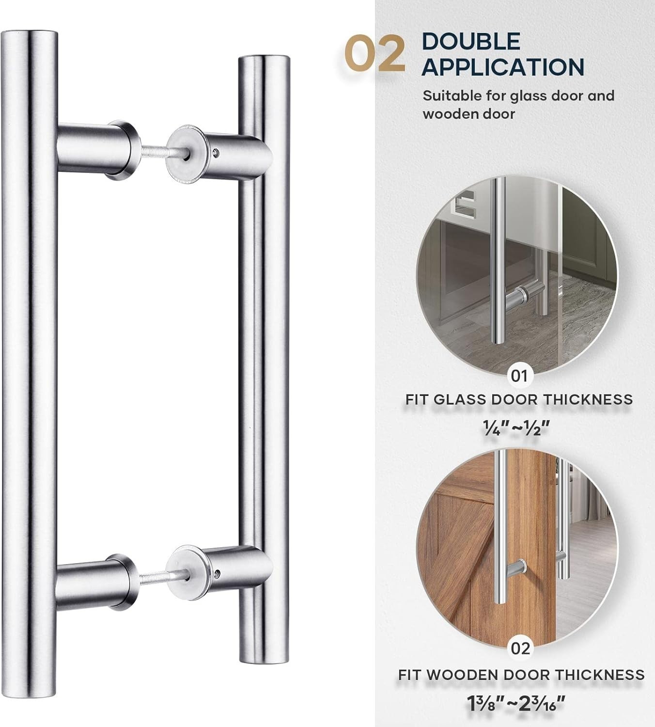 2 Pack EaseLife 12" Stainless Steel Double Sided Push Pull Door Handle,