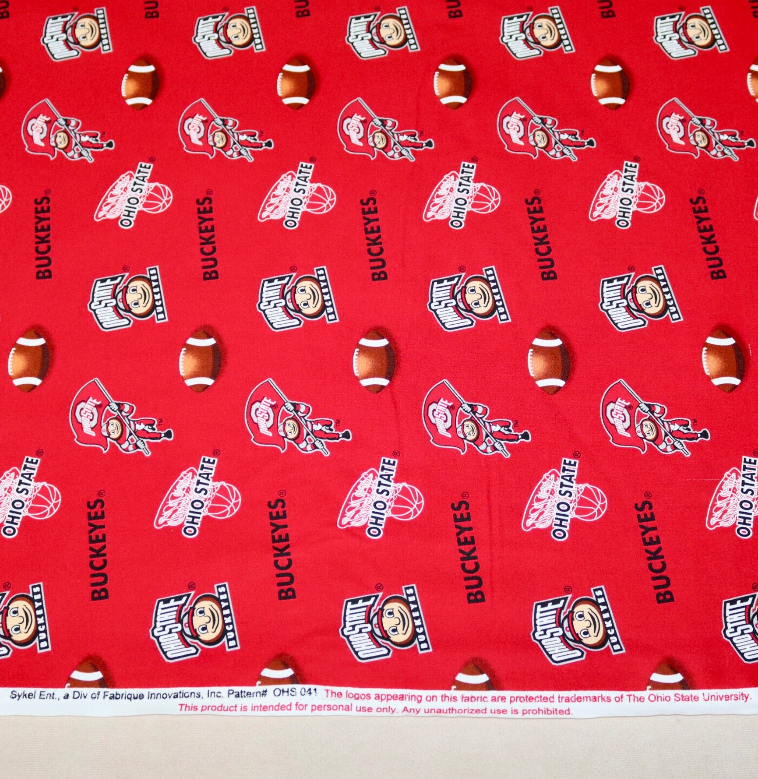 Ohio State Buckeyes ~ Logo Pattern College Cotton Fabric 1/4 Yard 9” X 44”