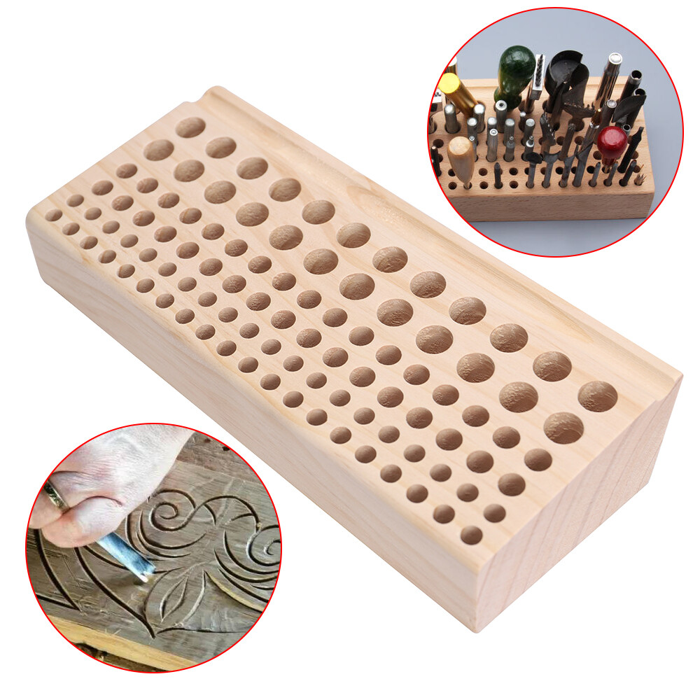 98 Holes Leather DIY Craft Wood Tool Rack, Wooden Stamp Storage Holder Organizer