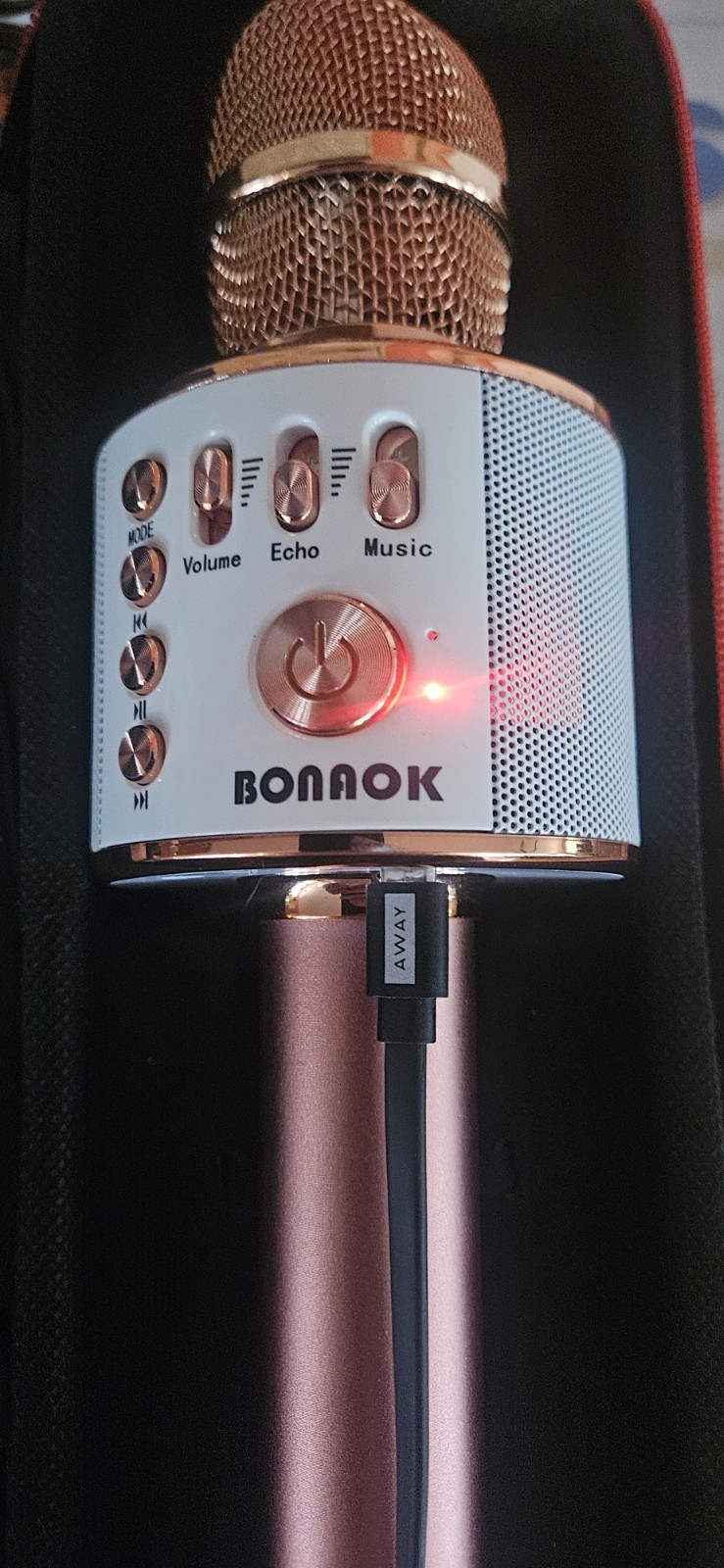 BONAOK Wireless Bluetooth Karaoke Microphone – Rose Gold w/ Case & Cables