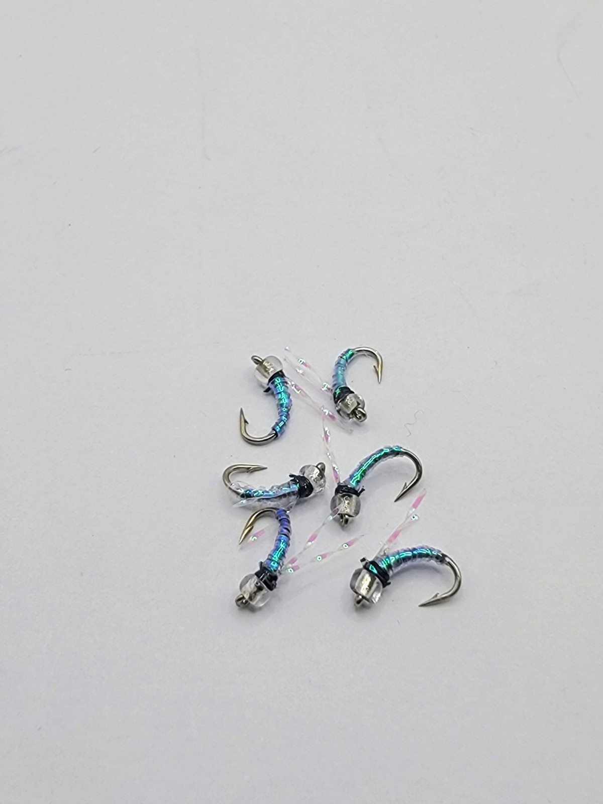 Blue Holo Glass Bead Midge Nymph Trout Flies  Chironomid Ice Dub Size #18 Lot 6