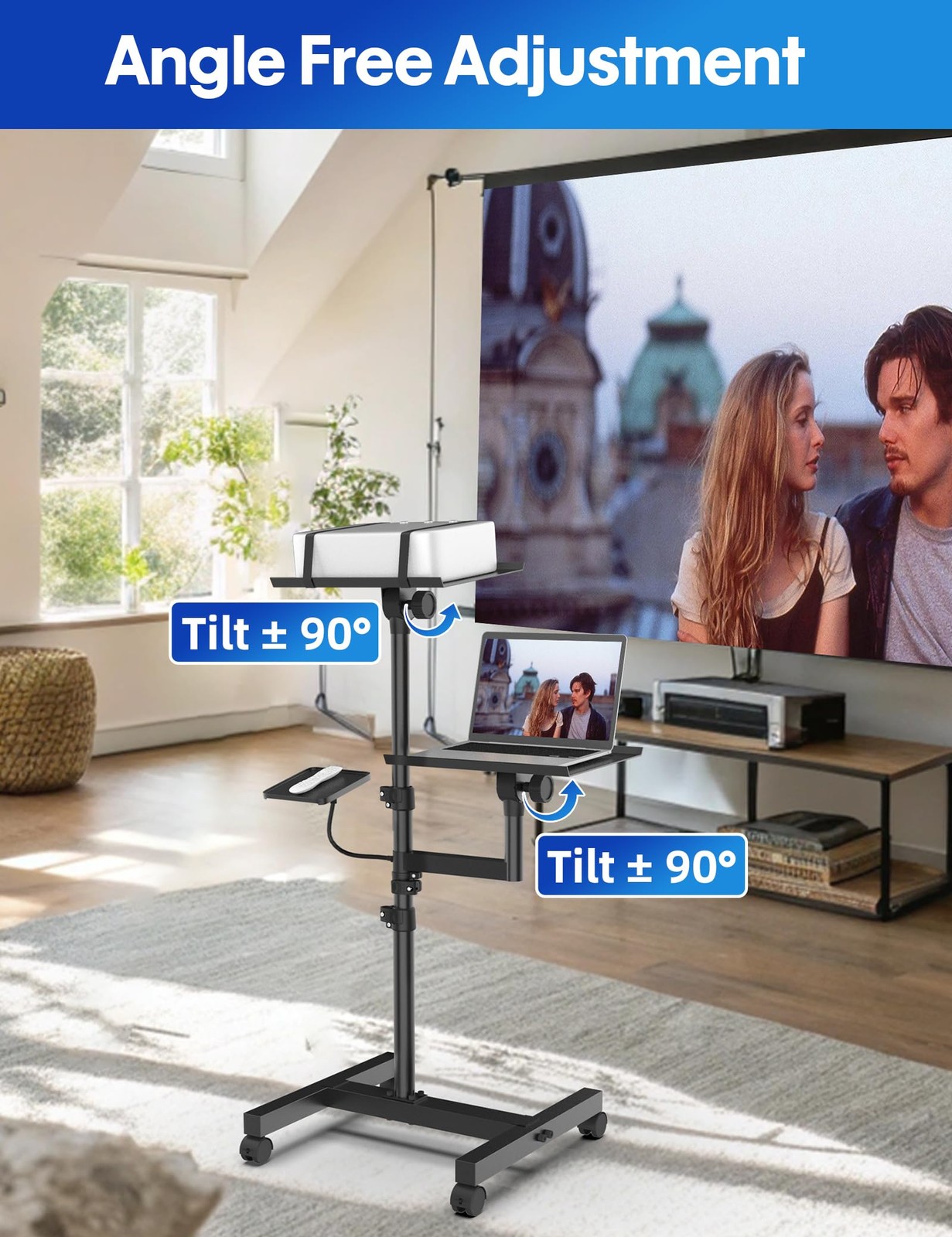 ORWOD Dual Shelf Projector & Laptop Tripod Stand, Mobile, Adjustable Height
