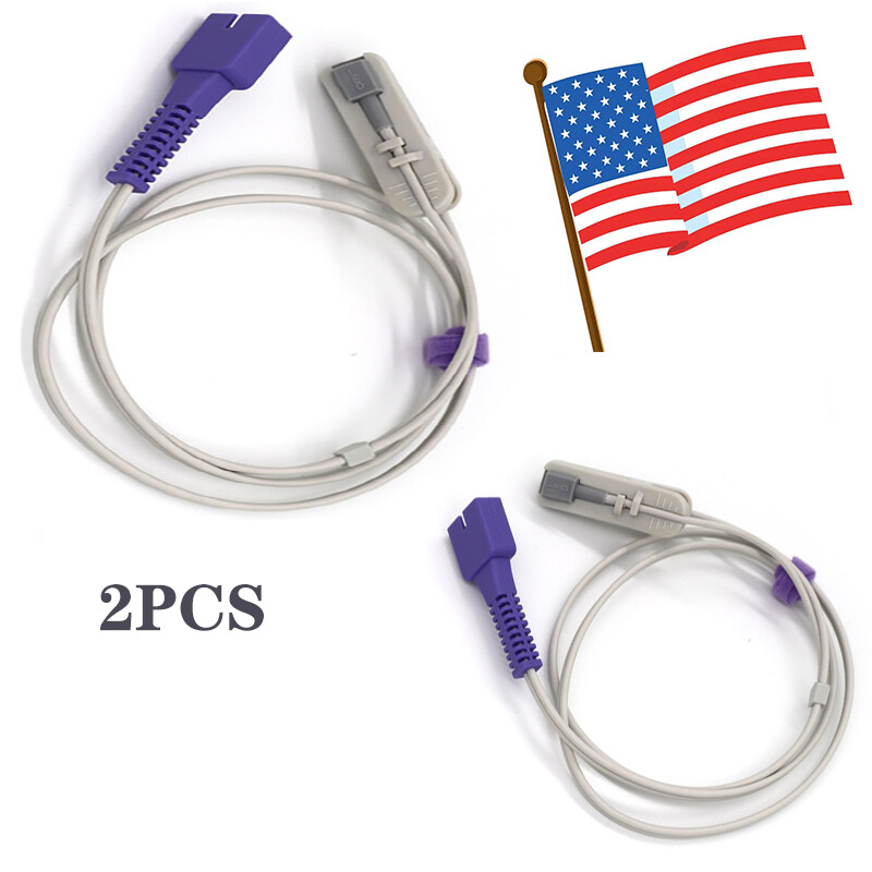 【US Ship】2Pcs 1M Adult Ear Clip SpO2 Sensor Probe Compatible With Ne. llcor 9Pin
