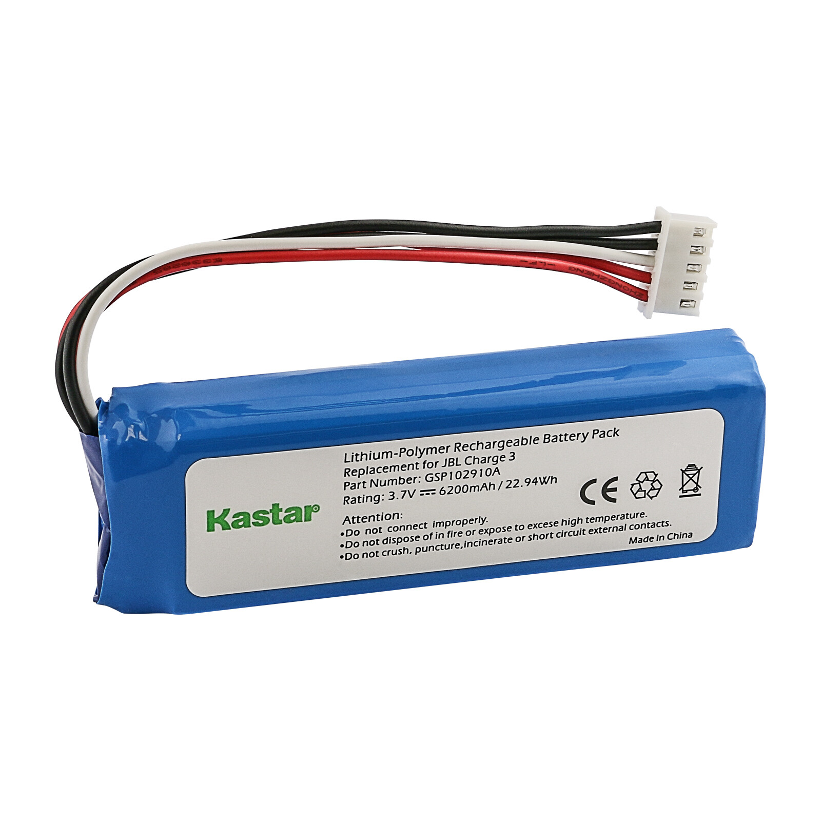 Kastar GSP1029102A Battery 3.7V 6200mAh / 22.94Wh for JBL Charge 3 2016 Version