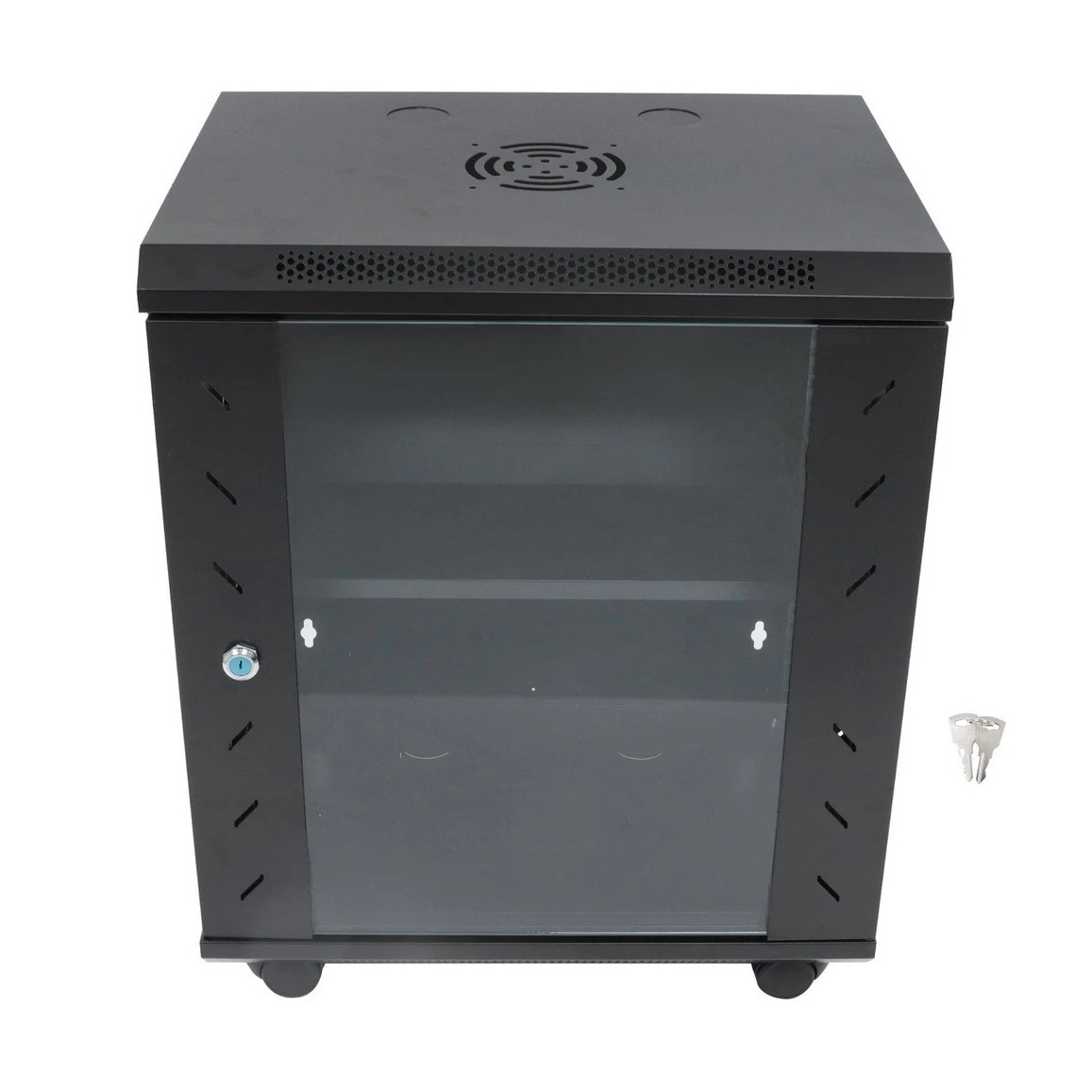 24U 19 in Freestanding Server Rack Cabinet Glass Door Casters Locking Keys