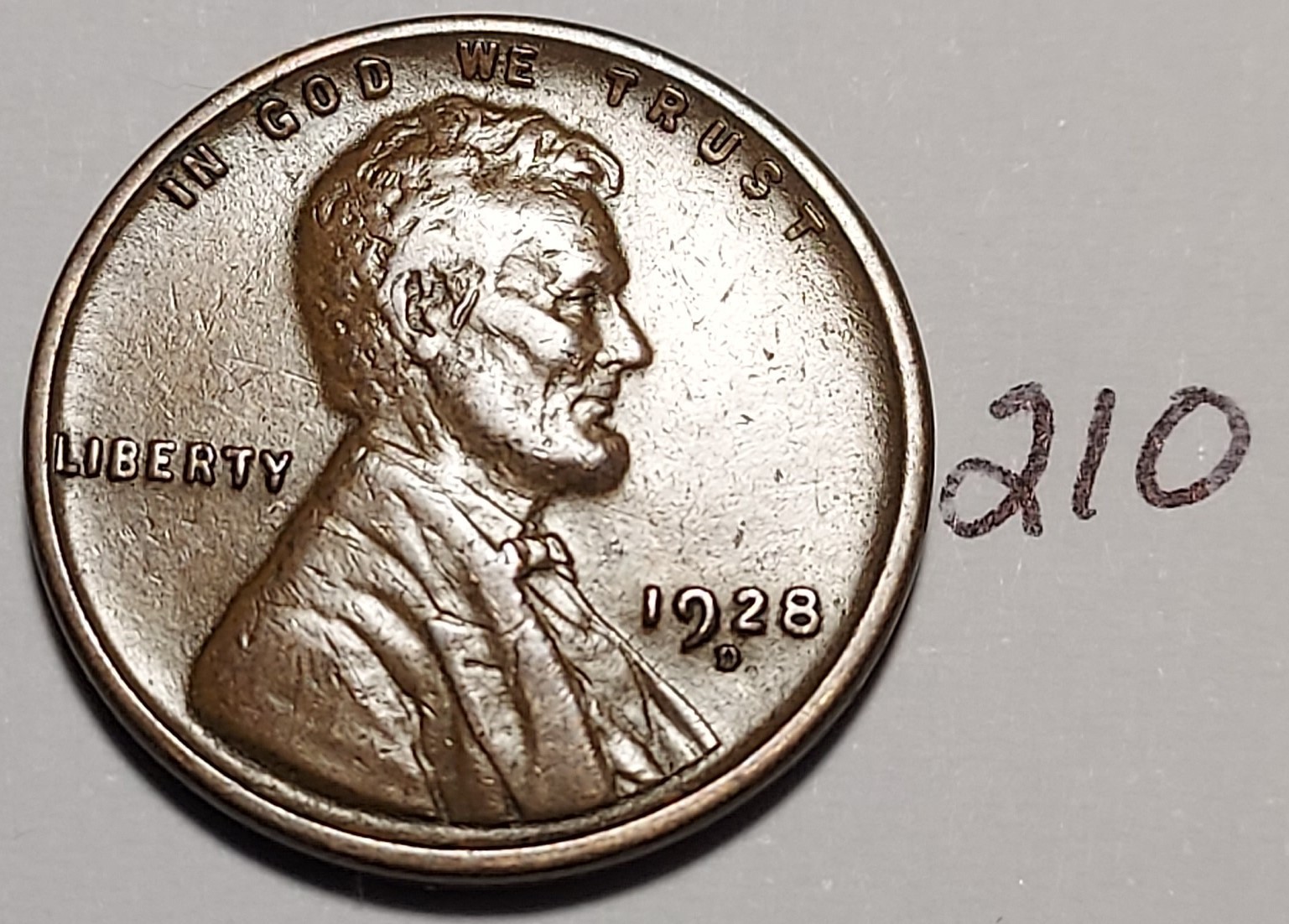 1928-D Lincoln Wheat Cent EXTREMELY FINE #210