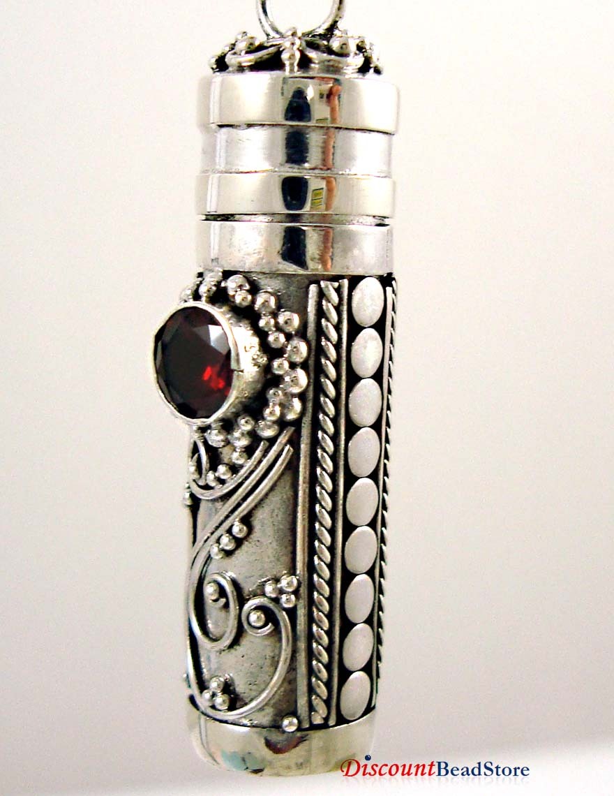 solid Sterling silver wish prayer box Tube pendant Perdiot, Amethyst, Blue Topaz