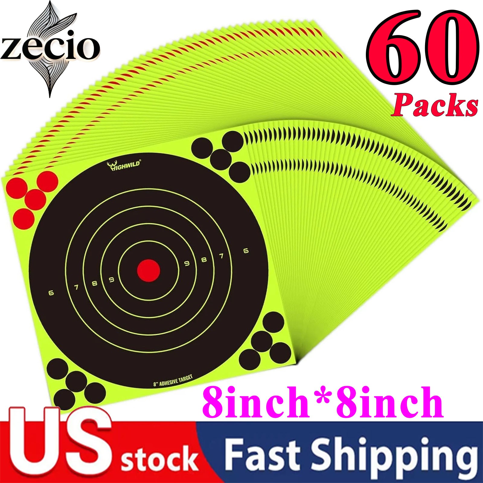 60 Pack Shooting Targets Glow Shot Reactive Splatter Gun Rifle 8″ Paper Target