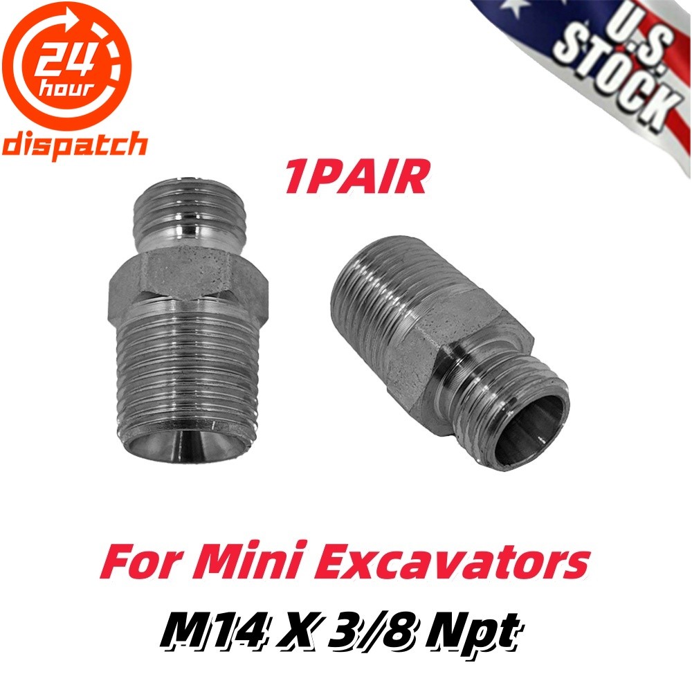 1PAIR For Mini Excavators M14 X 3/8 Npt Fitting Dins Adapter