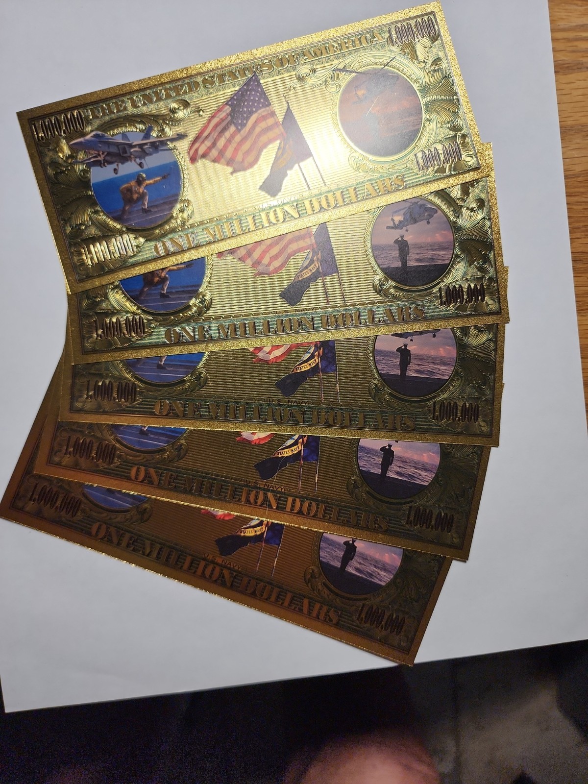 5~US NAVY AIRCRAFT CARRIER GOLD FOIL, COLLECTIBLE BANKNOTE~FAST FREE SHIPPING