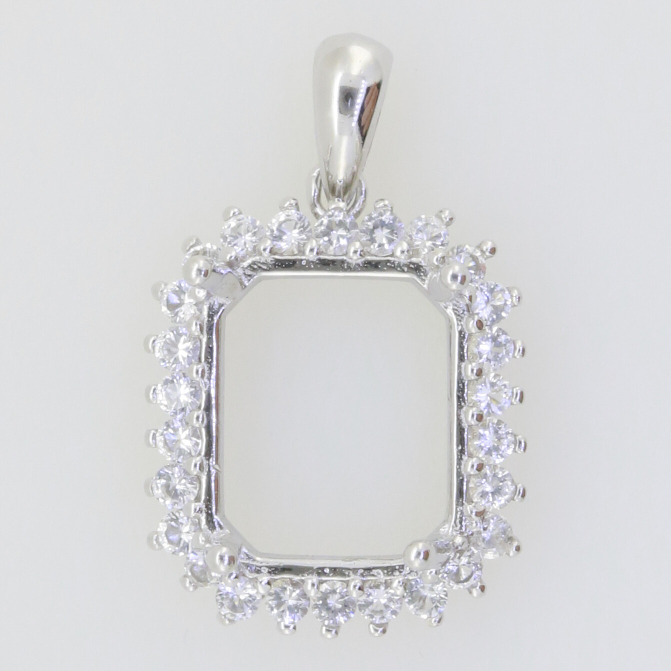 Sterling Silver Semi Mount Pendant Setting Emerald OCT 11x9mm Halo