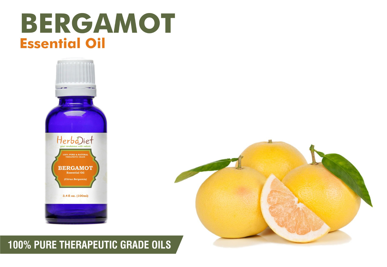 Natural Bergamot Essential Oil 100% Pure & Natural - Therapeutic Grade Oil