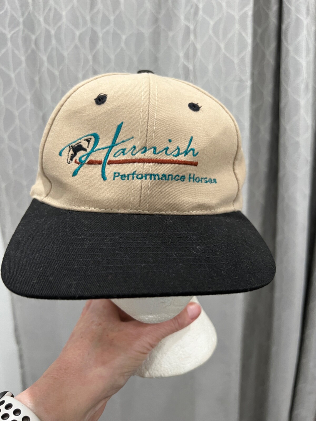 Harnish Performance Horses Tan/Black Embroidered Hat Cap Nissan Cap EUC Adj