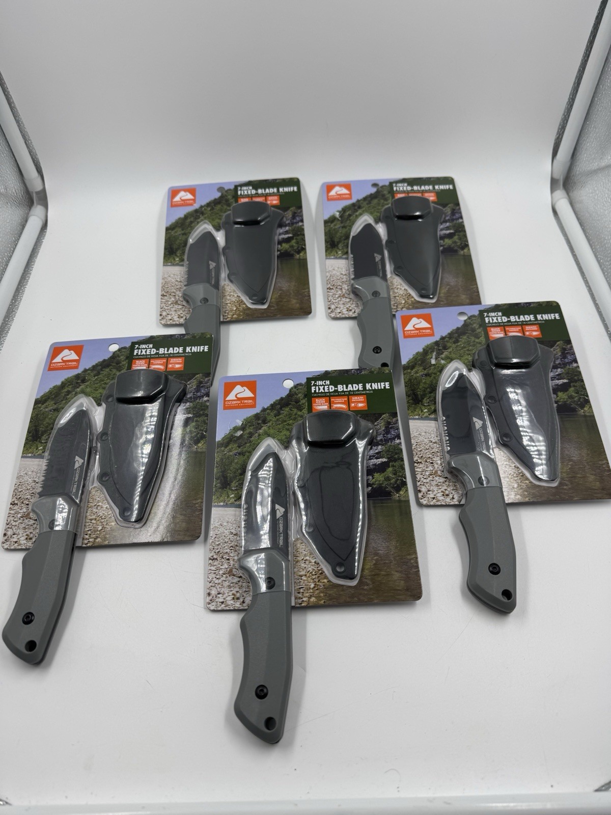 (5) Ozark Trail 7” Fixed Blade Knife w/ Black Polypropylene Handle & Sheath