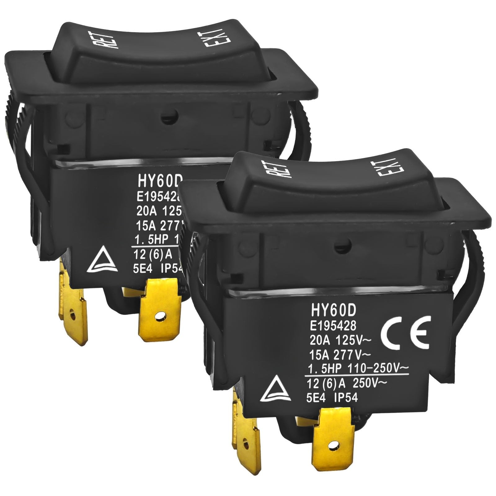HY60D Rocker Switch (Pack of 2) - RET-EXT 20A 125VAC 4Pin Pushbutton Switch, ...