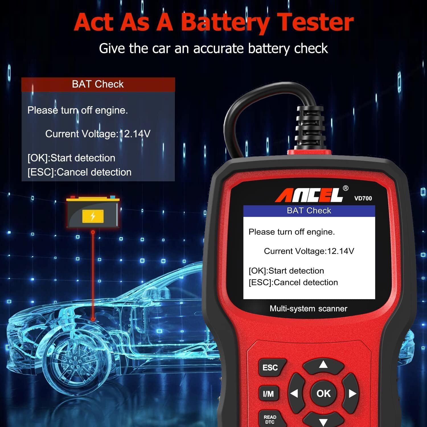 ANCEL VD700 Full System Diagnostic ABS SRS EPB OBD2 Scanner Code Reader For VAG