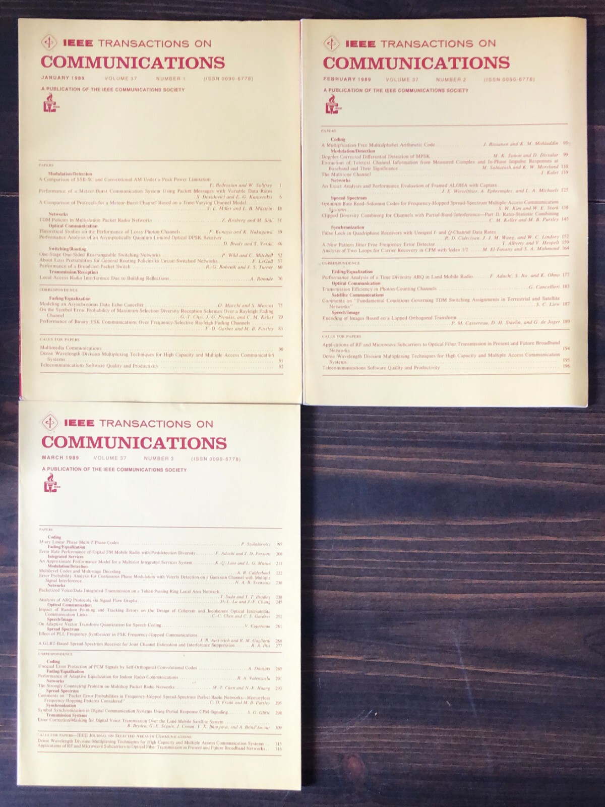 1989 IEEE Transactions On Communications - Lot of 3